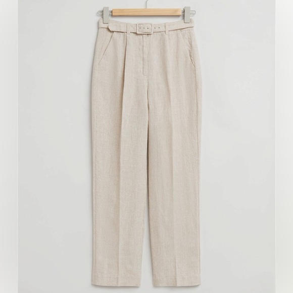 & Other Stories High Waist Belted Linen Trouser - 4 - Picture 4 of 4